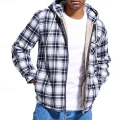 OUKU Men's Zip Up Hoodie Full Zip Hoodie Fleece Jacket Black Red Light Blue Hooded Plaid Zip Up Pocket Sports & Outdoor Daily Holiday Polyester Streetwear Basic Casual Fall & Winter Clothing Apparel