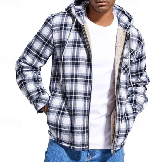 OUKU Men's Zip Up Hoodie Full Zip Hoodie Fleece Jacket Black Red Light Blue Hooded Plaid Zip Up Pocket Sports & Outdoor Daily Holiday Polyester Streetwear Basic Casual Fall & Winter Clothing Apparel