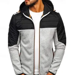 Outlet OUKU Men's Zip Up Hoodie Full Zip Hoodie Black Navy Blue Light Grey Hooded Color Block Zip Up Patchwork Pocket Sports & Outdoor Daily Holiday Polyester Streetwear Basic Casual Spring & Fall Clothing