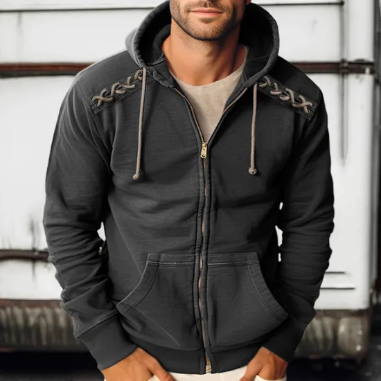 Discount OUKU Men's Zip Up Hoodie Zip Up Hoodies Black Army Green Navy Blue Hooded Plain Zip Up Lace up Sports & Outdoor Daily Holiday Polyester Streetwear Cool Casual Spring & Fall Clothing Apparel Hoodies