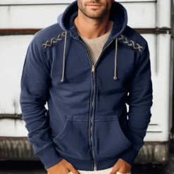 Discount OUKU Men's Zip Up Hoodie Zip Up Hoodies Black Army Green Navy Blue Hooded Plain Zip Up Lace up Sports & Outdoor Daily Holiday Polyester Streetwear Cool Casual Spring & Fall Clothing Apparel Hoodies