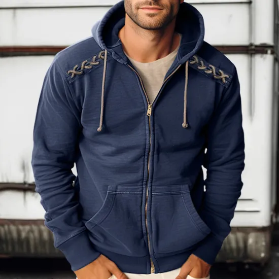 Discount OUKU Men's Zip Up Hoodie Zip Up Hoodies Black Army Green Navy Blue Hooded Plain Zip Up Lace up Sports & Outdoor Daily Holiday Polyester Streetwear Cool Casual Spring & Fall Clothing Apparel Hoodies