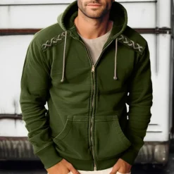 Discount OUKU Men's Zip Up Hoodie Zip Up Hoodies Black Army Green Navy Blue Hooded Plain Zip Up Lace up Sports & Outdoor Daily Holiday Polyester Streetwear Cool Casual Spring & Fall Clothing Apparel Hoodies