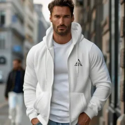 Hot OUKU Men's Zip Up Hoodies Black White Hooded Graphic Geometric Sportswear Graphic Casual Clothing Apparel Hoodies Sweatshirts Long Sleeve Loose Fit
