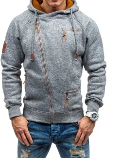 Best OUKU Men's Zip Up Sweatshirt Sweat Jacket Black Light Grey Dark Gray Hooded Solid Color Casual Streetwear Polyester Cool Fall Winter Clothing Apparel Hoodies Sweatshirts Long Sleeve Slim