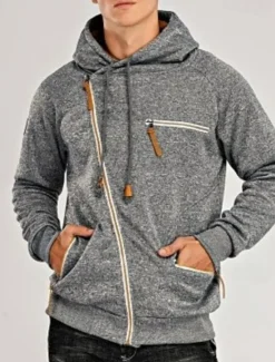 Best OUKU Men's Zip Up Sweatshirt Sweat Jacket Black Light Grey Dark Gray Hooded Solid Color Casual Streetwear Polyester Cool Fall Winter Clothing Apparel Hoodies Sweatshirts Long Sleeve Slim