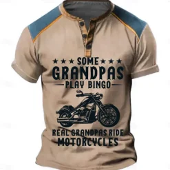 Clearance OUKU Motorcycle Grandpa Men's Fashion Casual Street Style 3D Print T shirt Tee Henley ShirtSports Outdoor Casual Daily T shirt Pink Blue Green Short Sleeve Henley Shirt Spring & Summer Clothing Apparel