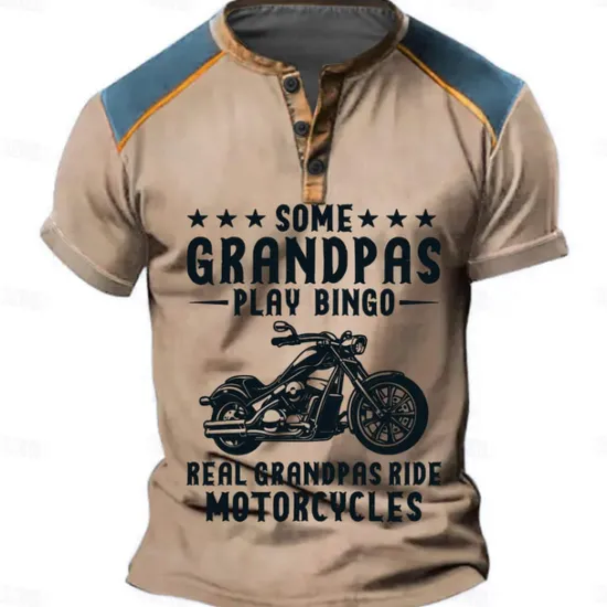 Clearance OUKU Motorcycle Grandpa Men's Fashion Casual Street Style 3D Print T shirt Tee Henley ShirtSports Outdoor Casual Daily T shirt Pink Blue Green Short Sleeve Henley Shirt Spring & Summer Clothing Apparel