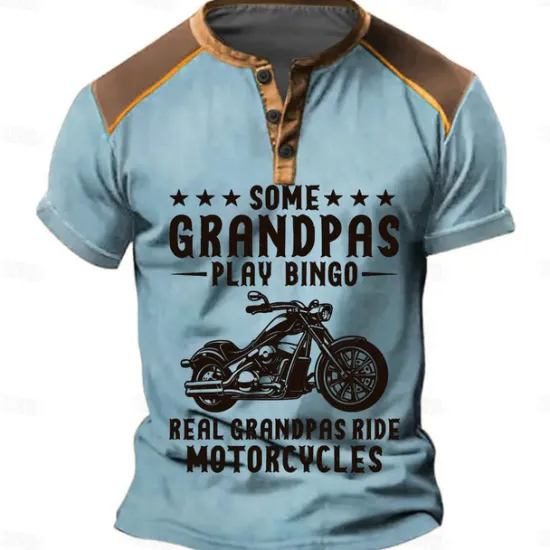 Clearance OUKU Motorcycle Grandpa Men's Fashion Casual Street Style 3D Print T shirt Tee Henley ShirtSports Outdoor Casual Daily T shirt Pink Blue Green Short Sleeve Henley Shirt Spring & Summer Clothing Apparel