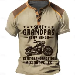 Clearance OUKU Motorcycle Grandpa Men's Fashion Casual Street Style 3D Print T shirt Tee Henley ShirtSports Outdoor Casual Daily T shirt Pink Blue Green Short Sleeve Henley Shirt Spring & Summer Clothing Apparel