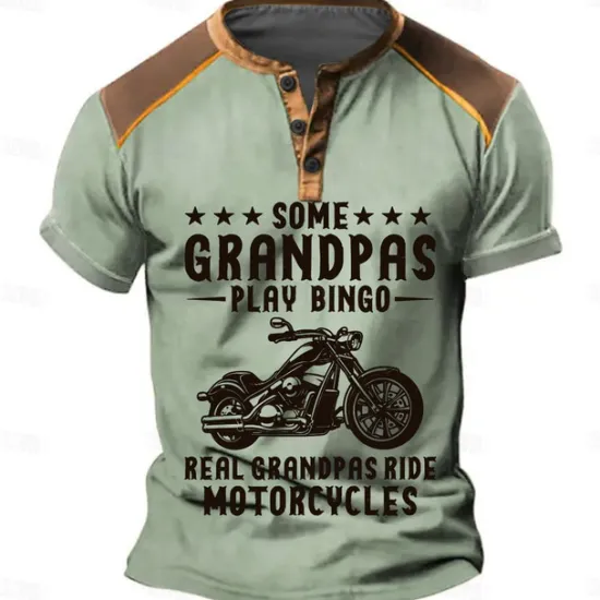 Clearance OUKU Motorcycle Grandpa Men's Fashion Casual Street Style 3D Print T shirt Tee Henley ShirtSports Outdoor Casual Daily T shirt Pink Blue Green Short Sleeve Henley Shirt Spring & Summer Clothing Apparel