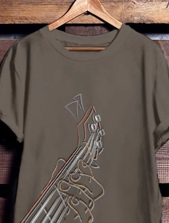 Best OUKU Music Festival Men's Graphic Prints Music Guitar T Shirt Graphic Tee Cotton Short Sleeves Graphic Shirt Black White Yellow Comfortable Tee Vacation Street Fashion Designer Clothing