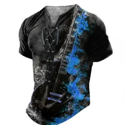 Best OUKU Music Festival Men's Graphic Guitar Tee Short Sleeve T shirt 3D Print Shirt Fashion Casual Comfort Daily Sports Going out Black Yellow Blue Summer Clothing Apparel S M L XL 2XL 3XL