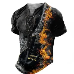 Best OUKU Music Festival Men's Graphic Guitar Tee Short Sleeve T shirt 3D Print Shirt Fashion Casual Comfort Daily Sports Going out Black Yellow Blue Summer Clothing Apparel S M L XL 2XL 3XL