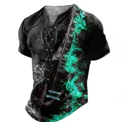 Best OUKU Music Festival Men's Graphic Guitar Tee Short Sleeve T shirt 3D Print Shirt Fashion Casual Comfort Daily Sports Going out Black Yellow Blue Summer Clothing Apparel S M L XL 2XL 3XL
