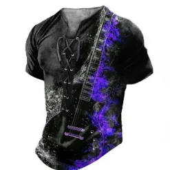Best OUKU Music Festival Men's Graphic Guitar Tee Short Sleeve T shirt 3D Print Shirt Fashion Casual Comfort Daily Sports Going out Black Yellow Blue Summer Clothing Apparel S M L XL 2XL 3XL