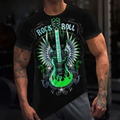 Best OUKU Music Festival Men's Graphic Guitar Musical Instrument T Shirt Tee Short Sleeve T shirt 3D Print Crew Neck Shirt Vintage Fashion Designer Outdoor Casual Daily Red Blue Green Spring & Summer Clothing
