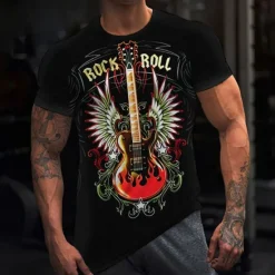 Best OUKU Music Festival Men's Graphic Guitar Musical Instrument T Shirt Tee Short Sleeve T shirt 3D Print Crew Neck Shirt Vintage Fashion Designer Outdoor Casual Daily Red Blue Green Spring & Summer Clothing