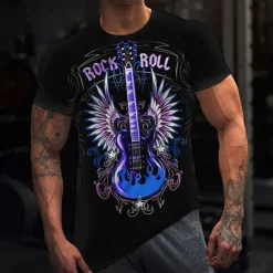 Best OUKU Music Festival Men's Graphic Guitar Musical Instrument T Shirt Tee Short Sleeve T shirt 3D Print Crew Neck Shirt Vintage Fashion Designer Outdoor Casual Daily Red Blue Green Spring & Summer Clothing