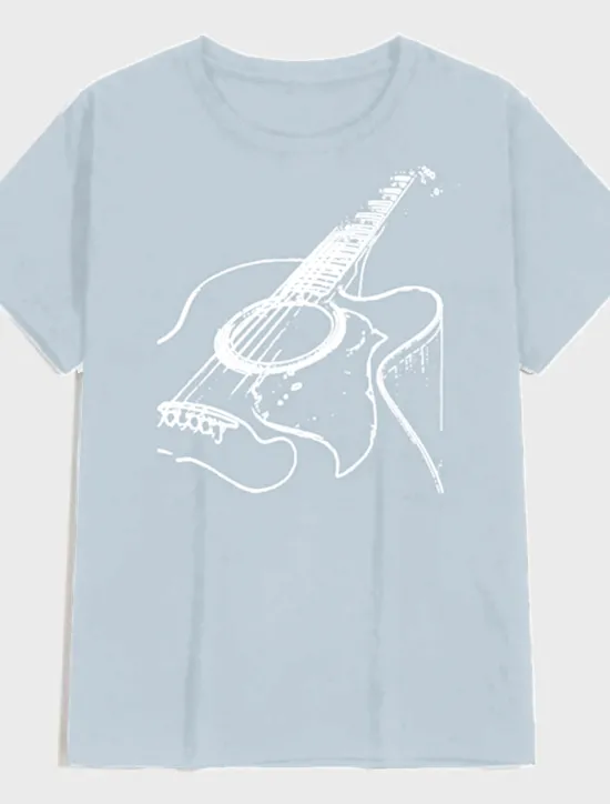 Discount OUKU Music Festival Men's Guitar Shirt T Shirt Cotton Short Sleeve Graphic Shirt Dark Grey Heather Gray Black Comfortable Tee Casual Holiday Fashion Designer Clothing