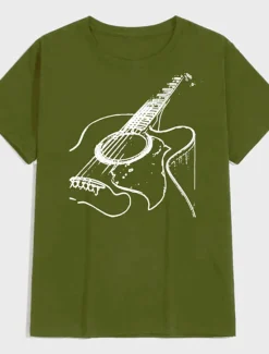 Discount OUKU Music Festival Men's Guitar Shirt T Shirt Cotton Short Sleeve Graphic Shirt Dark Grey Heather Gray Black Comfortable Tee Casual Holiday Fashion Designer Clothing
