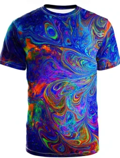 Discount OUKU Music Festival Men's Optical Illusion Abstract 3D T Shirt Short Sleeve T shirt 3D Print Crew Neck Shirt Exaggerated Designer Party Street Casual Deep Purple Light Purple Purple Summer Spring All