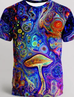 Discount OUKU Music Festival Men's Optical Illusion Abstract 3D T Shirt Short Sleeve T shirt 3D Print Crew Neck Shirt Exaggerated Designer Party Street Casual Deep Purple Light Purple Purple Summer Spring All