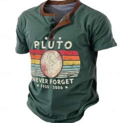 Best OUKU Never Forget Pluto Men's Retro Vintage 3D Print T shirt Tee Henley Shirt Sports Outdoor Casual Daily T shirt Navy Blue Brown Green Short Sleeve Henley Shirt Spring & Summer Clothing Apparel
