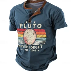 Best OUKU Never Forget Pluto Men's Retro Vintage 3D Print T shirt Tee Henley Shirt Sports Outdoor Casual Daily T shirt Navy Blue Brown Green Short Sleeve Henley Shirt Spring & Summer Clothing Apparel
