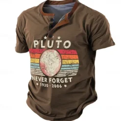 Best OUKU Never Forget Pluto Men's Retro Vintage 3D Print T shirt Tee Henley Shirt Sports Outdoor Casual Daily T shirt Navy Blue Brown Green Short Sleeve Henley Shirt Spring & Summer Clothing Apparel