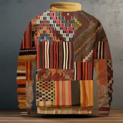 New OUKU New Year Christmas Men's 3D Print Plaid / Check 3D Sweatshirts Sweatshirt Zip Sweatshirt Quarter Zip Sweatshirt Long Sleeve Sweatshirt Half Zip Zip Quarter Zip Cool 3D Printing Vacation Party New Year Dark Yellow