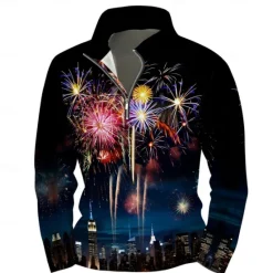 New OUKU New Year Men's Graphic Happy New Year Hoodies Quarter Zip Sweatshirt Long Sleeve Sweatshirt Stand Collar Daily Casual Vintage Retro 3D Print Vacation Going out Streetwear Print Spring & Fall Black