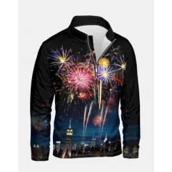 New OUKU New Year Men's Graphic Happy New Year Hoodies Quarter Zip Sweatshirt Long Sleeve Sweatshirt Stand Collar Daily Casual Vintage Retro 3D Print Vacation Going out Streetwear Print Spring & Fall Black