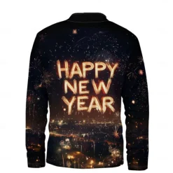 Clearance OUKU New Year Men's Graphic Happy New Year Hoodies Daily Casual Long Sleeve Stand Collar Vacation New Year Going out Print Winter Spring & Fall Designer Black