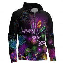 OUKU New Year Men's Graphic Happy New Year Hoodies Daily Casual Long Sleeve Stand Collar Vacation Going out Streetwear Print Spring & Fall Designer Black