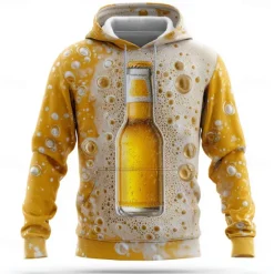 Discount OUKU Oktoberfest Men's 3D Print Beer Hoodies Sweatshirt Cool Party Long Sleeve Crew Neck Club Streetwear Light Yellow White Drawstring Graphic Fall Winter Designer
