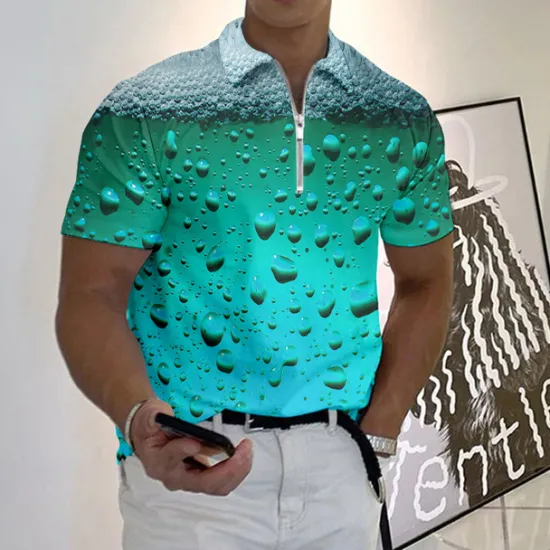 Discount OUKU Oktoberfest Men's Polo Shirt Lapel Polo Zip Polo Golf Shirt Graphic Prints Beer Turndown Blue-Green Yellow Wine Blue Green Outdoor Street Short Sleeves Zipper Print Clothing Apparel Fashion Designer
