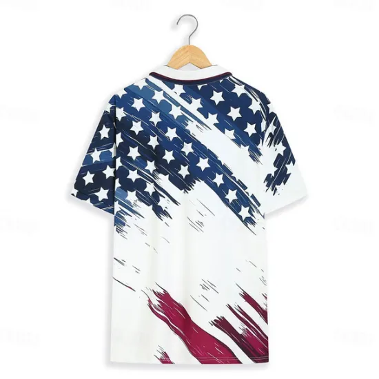 Best OUKU Men's American Flag Veterans Polo Shirts Golf Shirt Short Sleeve Polo Shirts Collared Shirts Casual Streetwear Vacation Wear Party Outfits Buttons 3D Print White & Blue Black White