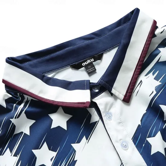 Best OUKU Men's American Flag Veterans Polo Shirts Golf Shirt Short Sleeve Polo Shirts Collared Shirts Casual Streetwear Vacation Wear Party Outfits Buttons 3D Print White & Blue Black White