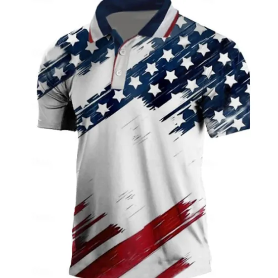 Best OUKU Men's American Flag Veterans Polo Shirts Golf Shirt Short Sleeve Polo Shirts Collared Shirts Casual Streetwear Vacation Wear Party Outfits Buttons 3D Print White & Blue Black White