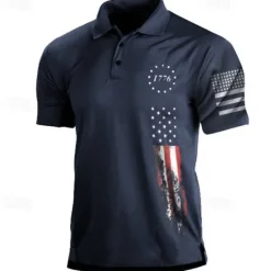 Best OUKU Men's American Flag Veterans Polo Shirts Golf Shirt Short Sleeve Polo Shirts Collared Shirts Casual Streetwear Vacation Wear Party Outfits Buttons 3D Print White & Blue Black White