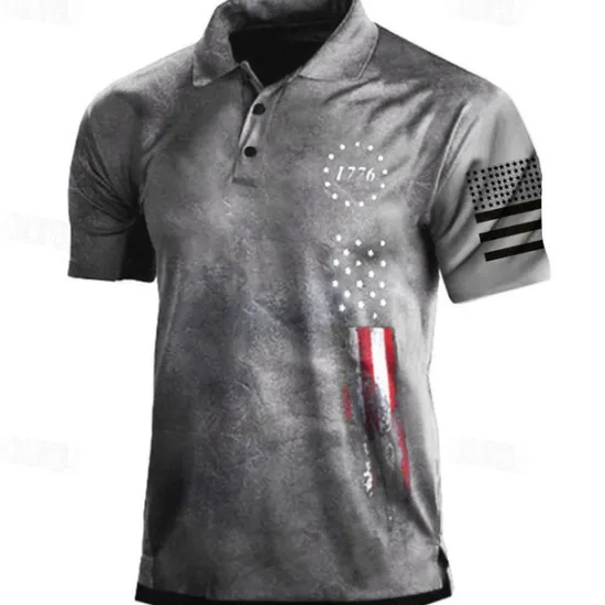 Best OUKU Men's American Flag Veterans Polo Shirts Golf Shirt Short Sleeve Polo Shirts Collared Shirts Casual Streetwear Vacation Wear Party Outfits Buttons 3D Print White & Blue Black White