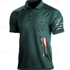 Best OUKU Men's American Flag Veterans Polo Shirts Golf Shirt Short Sleeve Polo Shirts Collared Shirts Casual Streetwear Vacation Wear Party Outfits Buttons 3D Print White & Blue Black White