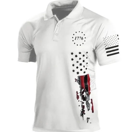 Best OUKU Men's American Flag Veterans Polo Shirts Golf Shirt Short Sleeve Polo Shirts Collared Shirts Casual Streetwear Vacation Wear Party Outfits Buttons 3D Print White & Blue Black White