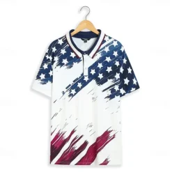 Best OUKU Men's American Flag Veterans Polo Shirts Golf Shirt Short Sleeve Polo Shirts Collared Shirts Casual Streetwear Vacation Wear Party Outfits Buttons 3D Print White & Blue Black White