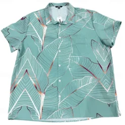 Discount OUKU Men's Palm Leaf Tropical Plants Summer Hawaiian Shirt Button Up Shirt Short Sleeve Hawaiian Resort Vacation Holiday Beach Wear Summer Spring Turndown Collared Shirts Front One Pocket Pink Blue