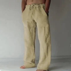Sale OUKU Men's Trousers Summer Pants Baggy Pants Beach Pants Casual Pants Drawstring Front Pocket Straight Leg Plain Comfort Soft Full Length Yoga Holiday Beach Fashion Hawaiian Black White