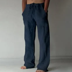 Sale OUKU Men's Trousers Summer Pants Baggy Pants Beach Pants Casual Pants Drawstring Front Pocket Straight Leg Plain Comfort Soft Full Length Yoga Holiday Beach Fashion Hawaiian Black White