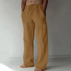 Sale OUKU Men's Trousers Summer Pants Baggy Pants Beach Pants Casual Pants Drawstring Front Pocket Straight Leg Plain Comfort Soft Full Length Yoga Holiday Beach Fashion Hawaiian Black White