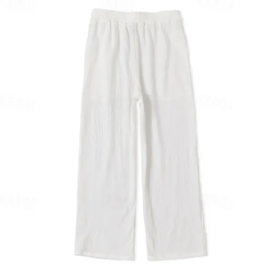 Sale OUKU Men's Trousers Summer Pants Baggy Pants Beach Pants Casual Pants Drawstring Front Pocket Straight Leg Plain Comfort Soft Full Length Yoga Holiday Beach Fashion Hawaiian Black White